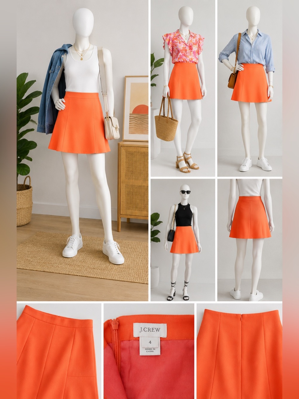 J.Crew Neon Tangerine A-Line Mini Skirt Size 4 Bright Orange Fluted